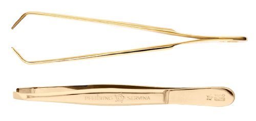Pfeilring Augenbrauenpinzette 9cm gekröpft, vergoldet PF-Blister 