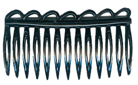 Seitenkamm, 8 cm,schwarz, Spaltzahn Rücken mit Wellendekor 