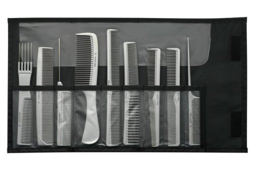 Kammset IONIC STATIC FREE grau 9-teilig ionic comb set, 9 pcs with black pouch, grey 